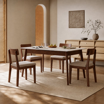 Walnut solid oak and white slate round corner diagonal leg telescopic table 59.6inch