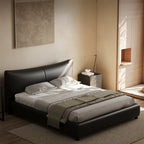 Queen Size Faux Leather Platform Bed with Wood Slats, Heavy Duty Mattress Foundation, No Box Spring Needed, Noise-Free, Easy Assembly,