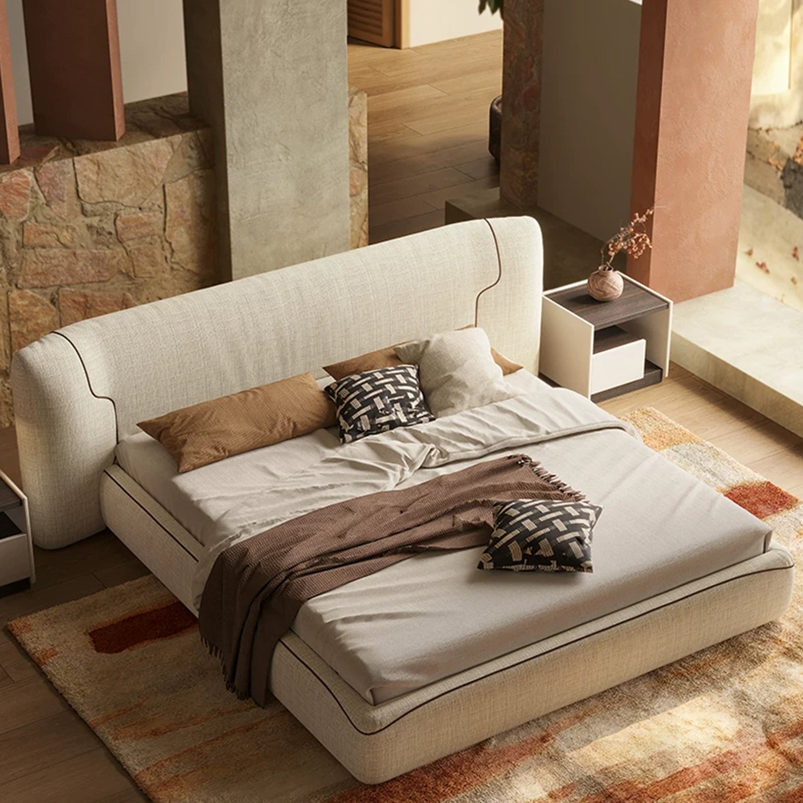 Queen Size Upholstered Platform Bed Frame with Extra-Wide Wingback Headboard, Sturdy Wooden Slats Low Profile for Bedroom