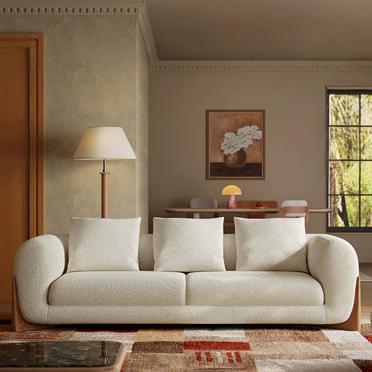 86-Inch Cloud-Feel Boucle Sofa, Modern  Durable Comfy Boucle Sofa Deep Seat with Wooden Leg & Pillow Sofas, 3 Seater