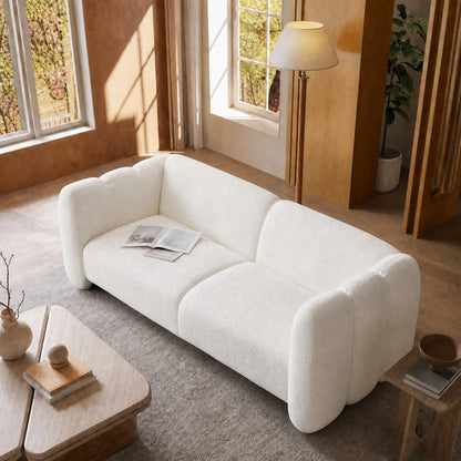 Modular Minimalist Sofa in Cloud-Like Design, 83-Inch Cream Bouclé Fabric 2-Seater, High-Load Vabassabi Style Villa Sofa, Capable of Supporting 2000 Pounds