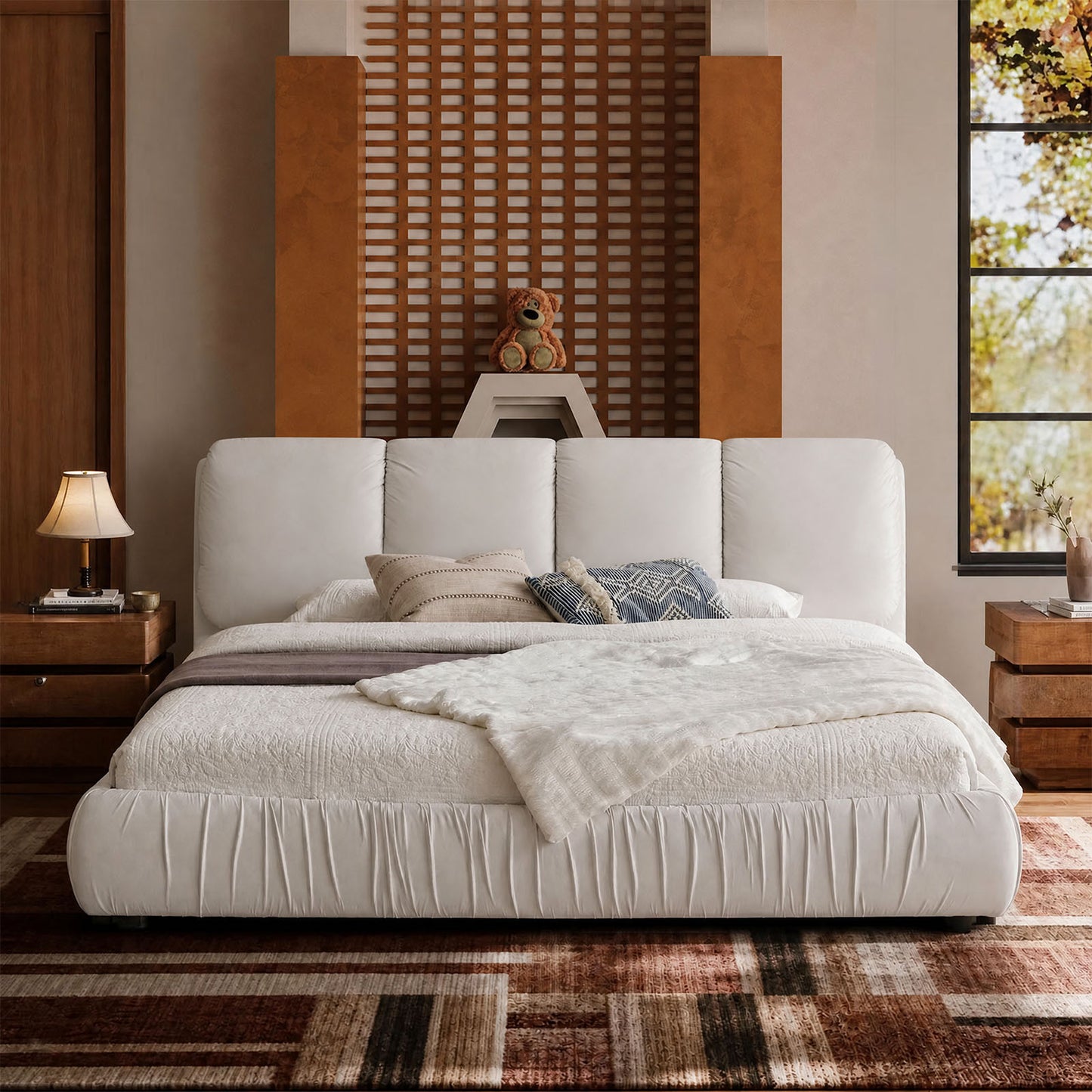 Low Profile Cloud Chenille Bed Non-Slip Slats Wabi-Sabi Apartment Skin-Safe Assembly