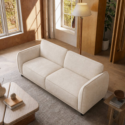 Minimalist rounded-edge combination module sofa, 84-inch white 2-seater, a rustic style sofa with a load-bearing capacity of 2000 pounds, suitable for various scenarios such as studios and villas.