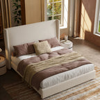 Queen Size Bed Frame with 47.24'' Extra Tall Wingback Headboard, Low Profile Grounded Upholstered Platform Bed Frame, Squeak-Free, Easy Assembly, No Box Spring Needed, Beige