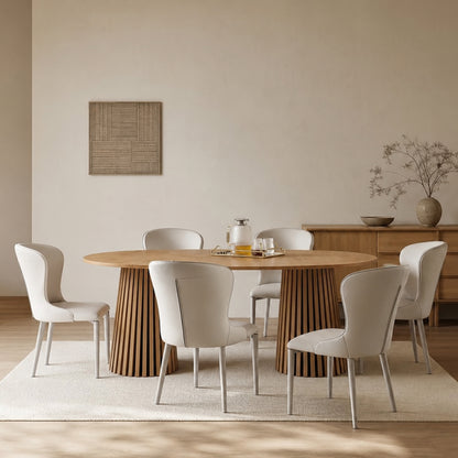 Extendable 39.37inch-70.87inch Wooden Dining Table, Fashionable Oval Design and Slatted Table Legs