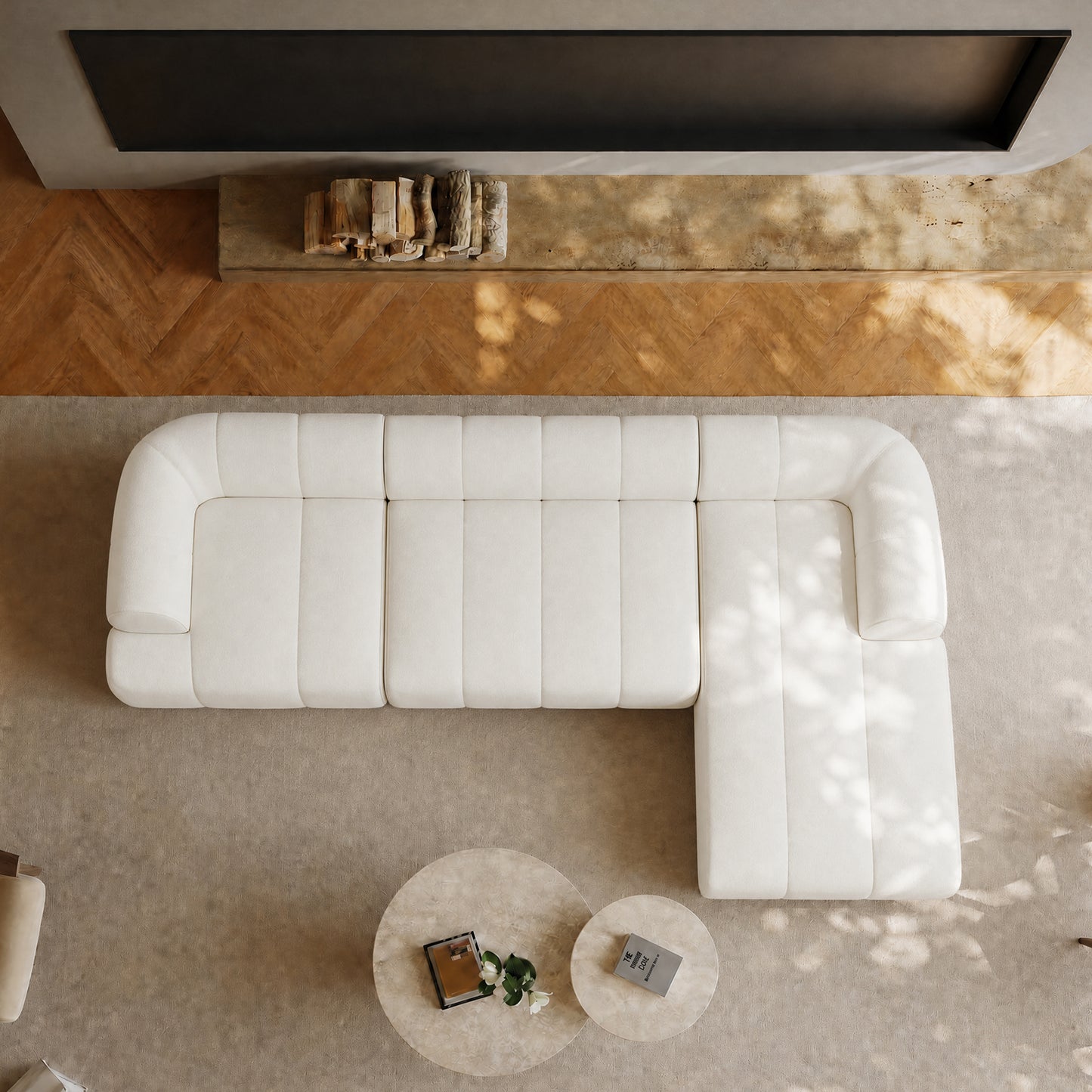 122-inch white wave modular L-shaped sofa, plush curved corner cloud sofa with armrests, with a load capacity of 2000 pounds, modern minimalist style