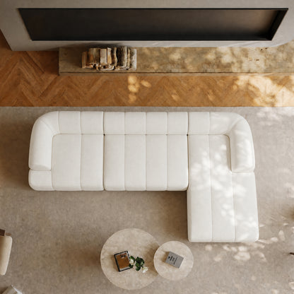 122-inch white wave modular L-shaped sofa, plush curved corner cloud sofa with armrests, with a load capacity of 2000 pounds, modern minimalist style