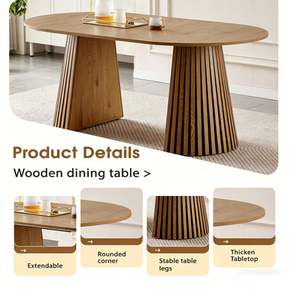 Extendable 39.37inch-70.87inch Wooden Dining Table, Fashionable Oval Design and Slatted Table Legs