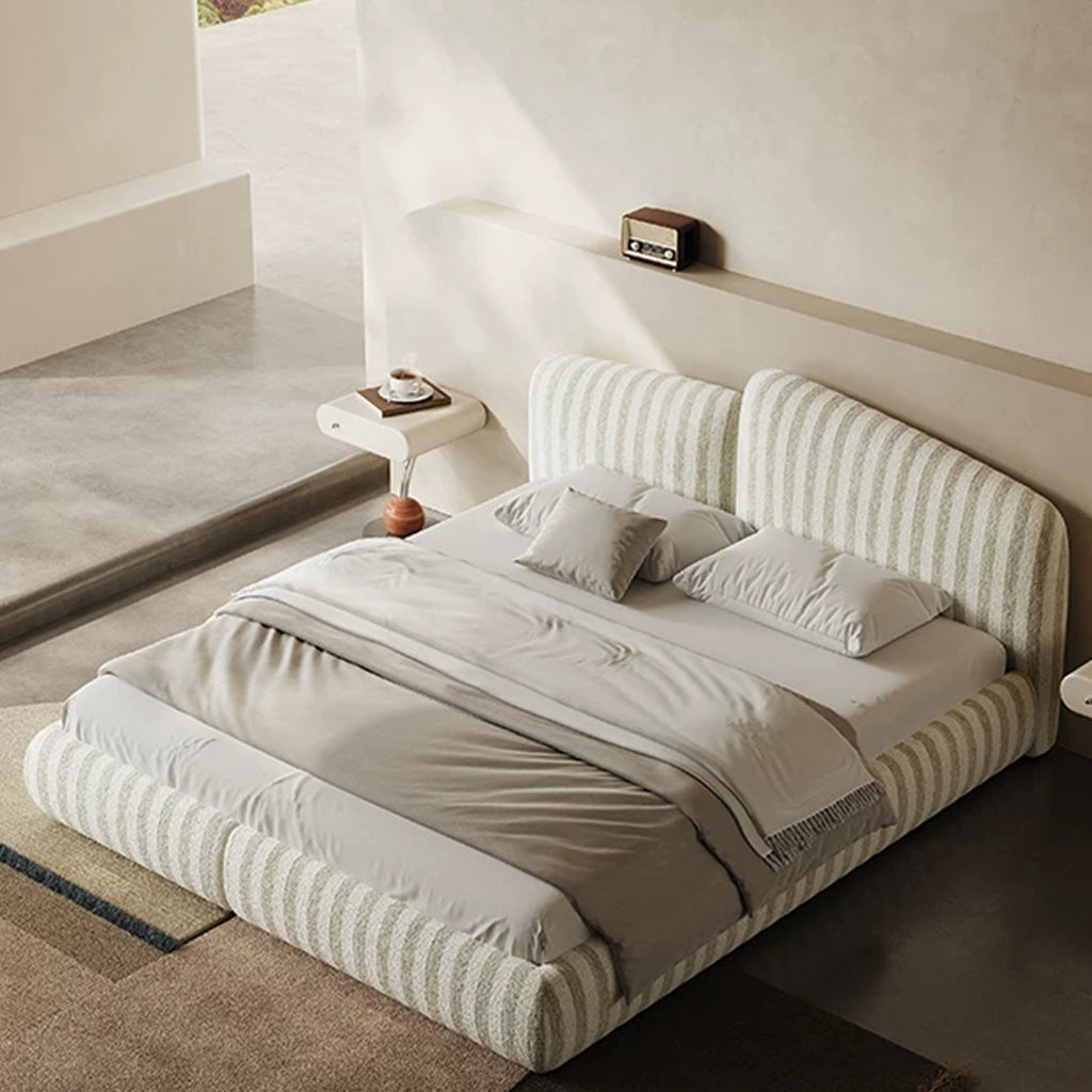 Queen Size Bed Frame, Upholstered Cloud-Feel Platform Beds Frames with Headboard, Anti-Collision Soft Rounded Corners Footboard, No Box Spring Required, Easy Assembly