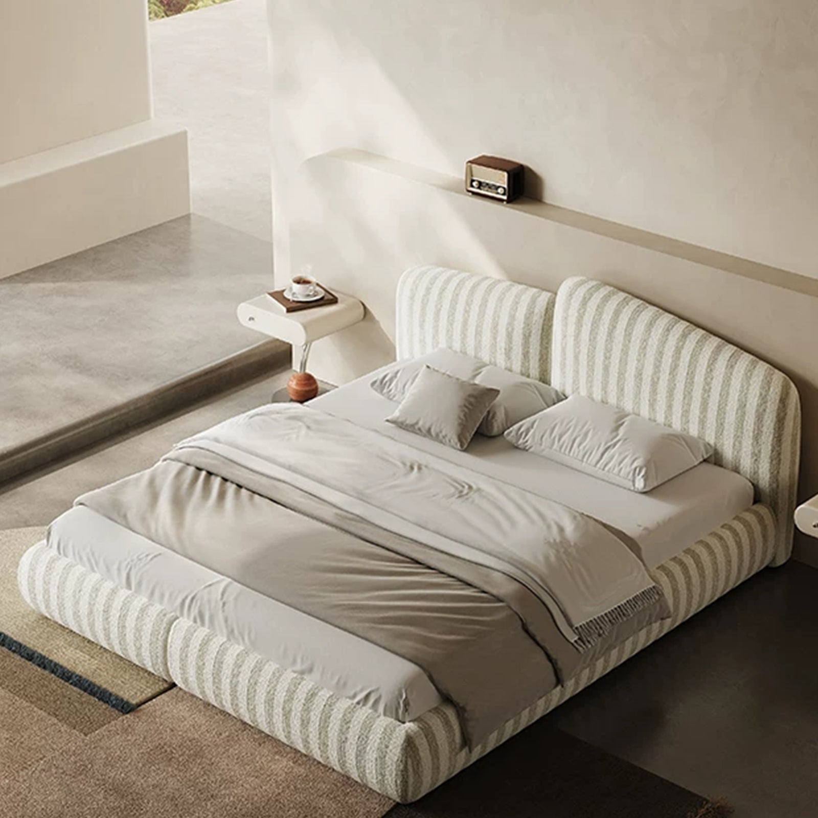 Queen Size Bed Frame, Upholstered Cloud-Feel Platform Beds Frames with Headboard, Anti-Collision Soft Rounded Corners Footboard, No Box Spring Required, Easy Assembly