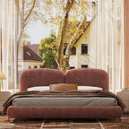 Queen Size Cloud Bed Frame, Mid-Century Modern Upholstered Bed with Soft Chenille Fabric, Low Profile Platform Bed with Curved Double Headboard