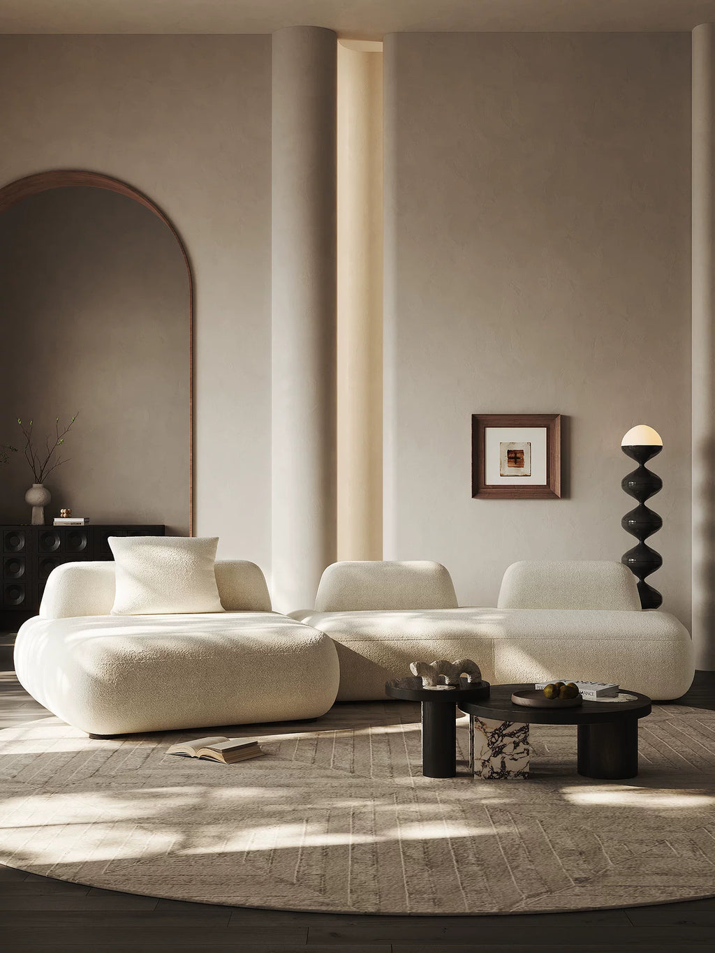 128" Curved Sectional Sofa for Living Room, 4-Seater Modular Linen Couch, Modern Minimalist Curved Sofa, Beige