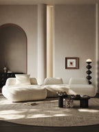 128" Curved Sectional Sofa for Living Room, 4-Seater Modular Linen Couch, Modern Minimalist Curved Sofa, Beige