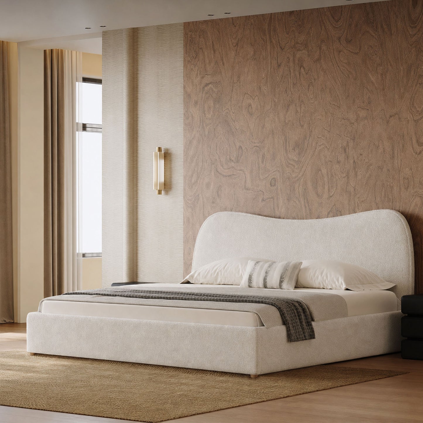 Wave-Arch Integrated Teddy Velvet High-Weight King Bed