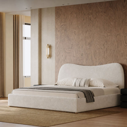 Wave-Arch Integrated Teddy Velvet High-Weight King Bed