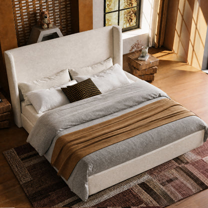 Medieval Minimal Tall Wing Cloud Boucle Queen Bed Frame