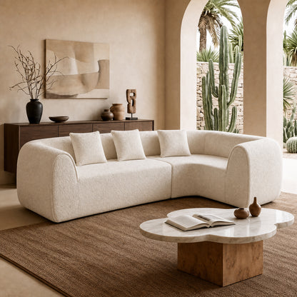 110.2-inch white modular L-shaped sofa - fabric circular design, lounge chair, with three throw pillows, with a load capacity of 2000 pounds