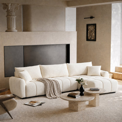 110" White Modular L-Sofa – Boucle Fabric, Lounge Sleeper, Heavy Duty 2000lbs