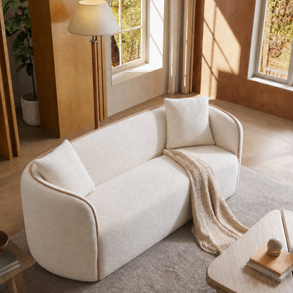82-inch white lambskin 2-seater row sofa, curved armrest, minimalist style fabric sofa, 2000-pound high load-bearing, small-sized minimalist cloud-shaped sofa, no assembly required