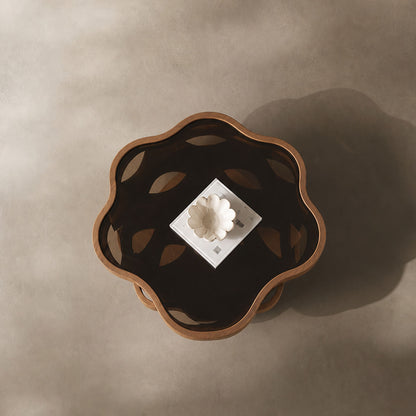 Multi-Layer Wave Hollow Base Irregular Glass Coffee Table