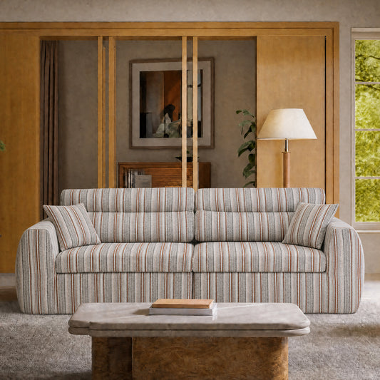 Modern multi-color striped 111.02-inch double sofa - modular design, comfortable and relaxing bed, equipped with cushions, made of solid wood, with a load-bearing capacity of 2000 pounds, easy to assemble