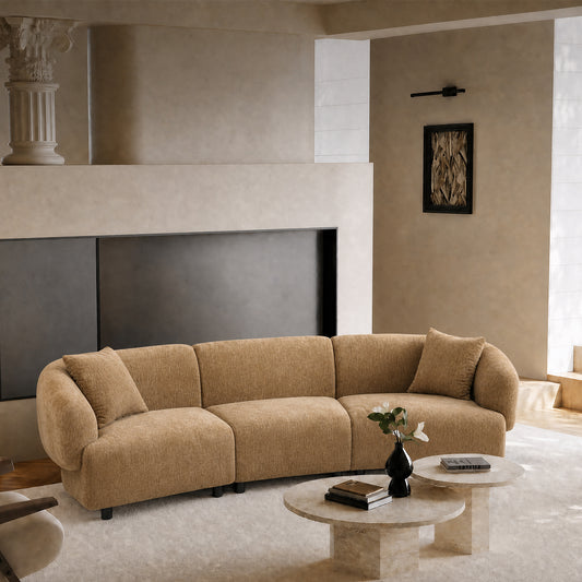 98.5-inch modular three-seater sofa - with two throw pillows, solid wood frame, capable of supporting 2000 pounds, brown color scheme