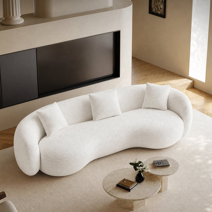 White Boucle Fabric 93.6" 3-Seater Sofa – Lounge Sleeper with Solid Wood Framem,No assembly required.