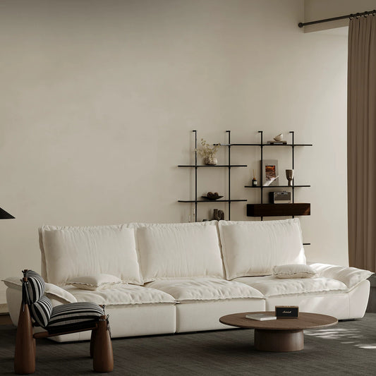 110.24" Oversized Deep Seat Sofa, Beige Modern Cloud-Feel Sailboat Couch, Large 3 Seater Sofa
