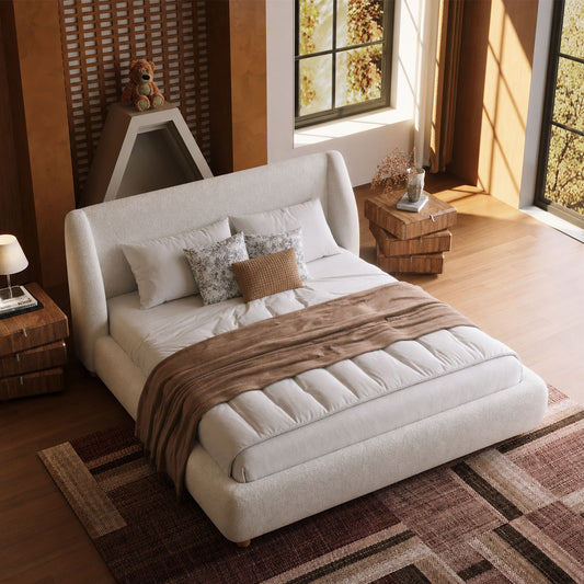 Wingback Curved Arm Teddy Velvet High-Weight Queen Bed