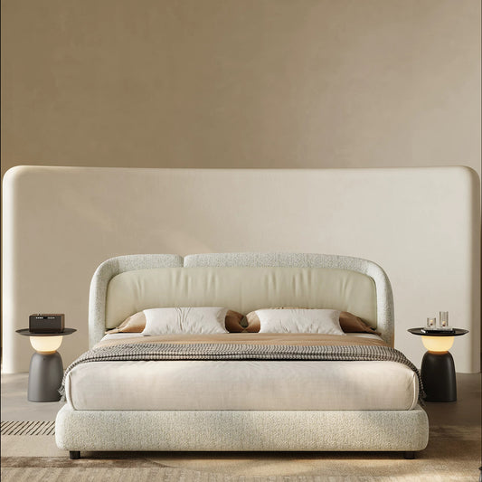 Modern Queen Size Bed Frame with Wingback Headboard, Wooden Slats Support