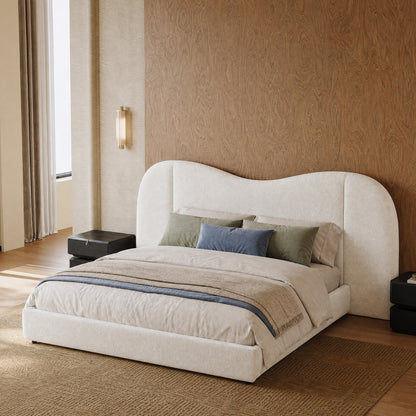 Neutral Organic Wavy Silhouette Plush Cloud King Upholstered Bed