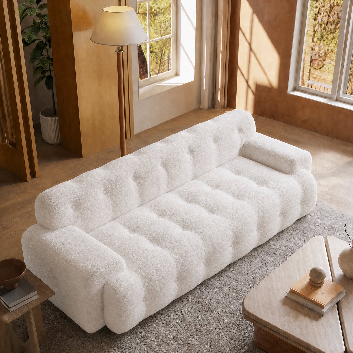White 88-inch cloud sofa with armrests, capable of supporting 2000 pounds, no assembly required, a comfortable and relaxing recliner, suitable for living rooms and bedrooms.