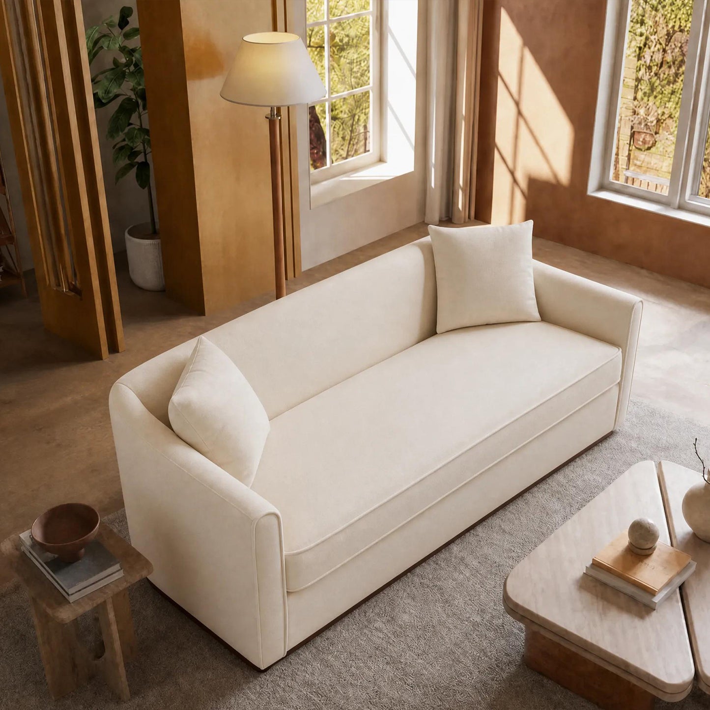 75.78-inch white double sofa - a reclining sofa, equipped with two throw pillows, no assembly required, capable of supporting up to 2000 pounds