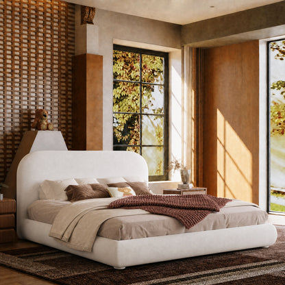 Queen French Minimalist Curved Boucle Bed Frame