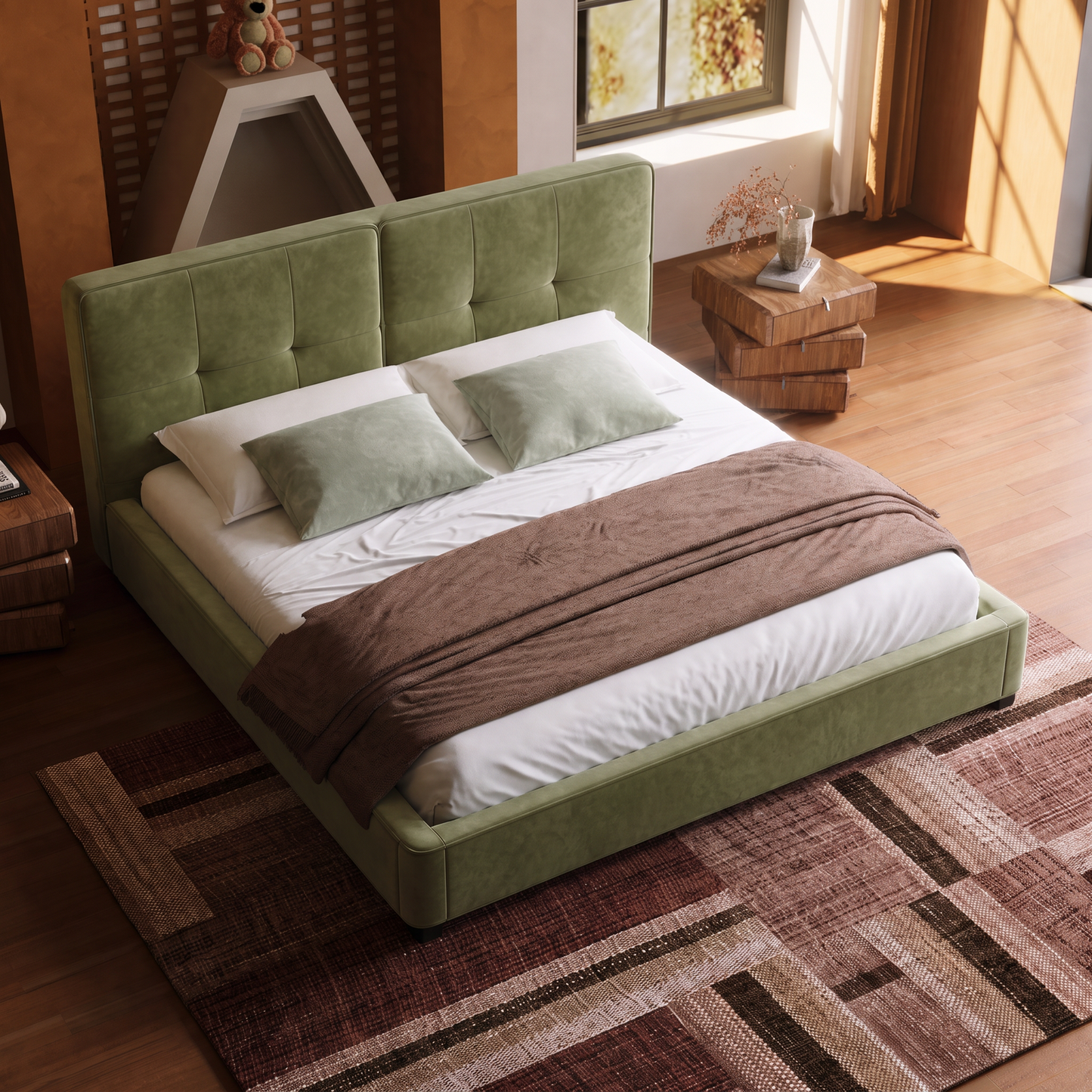 Thick Velvet Bed Silent Slats No Box Spring