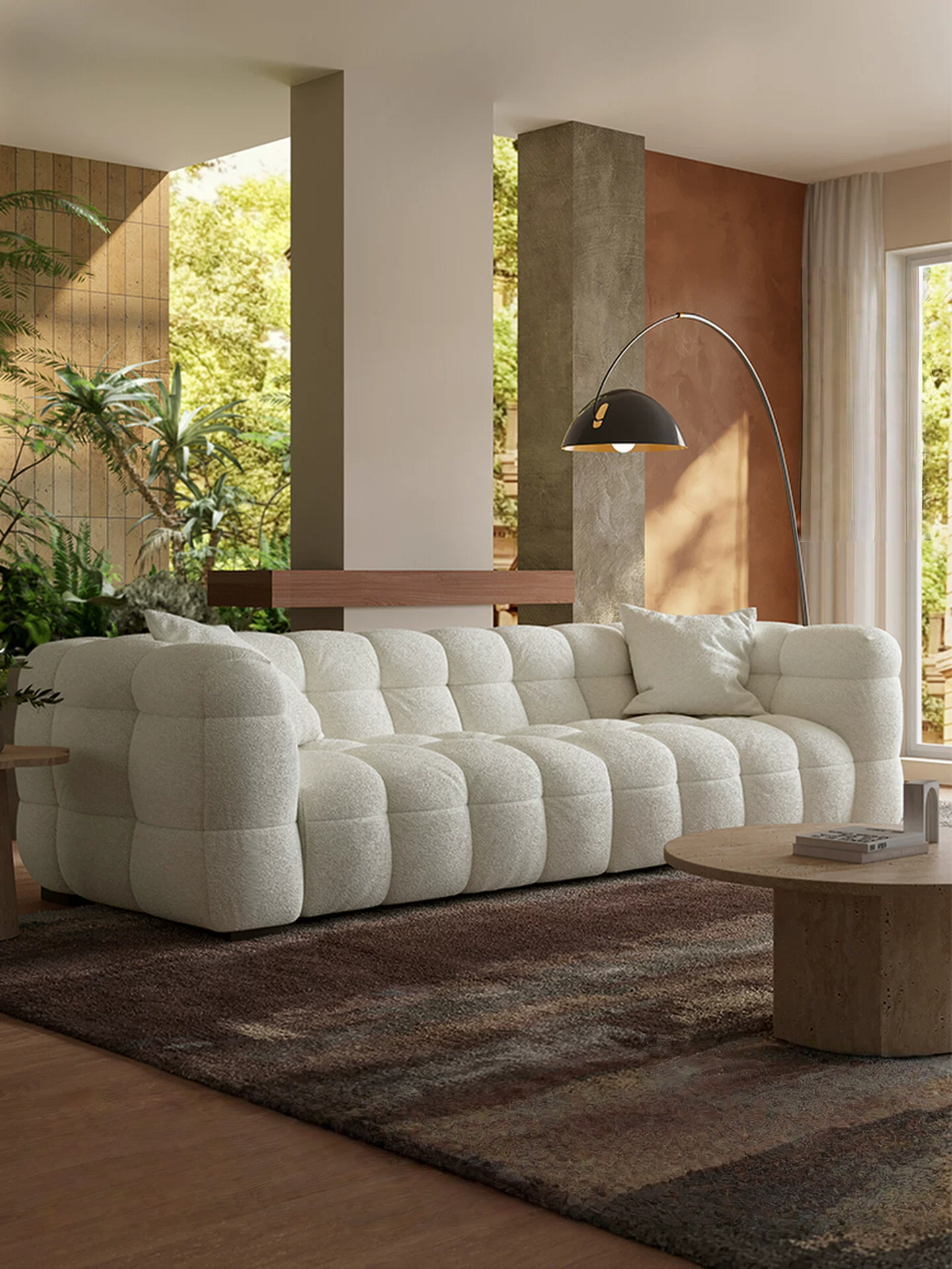 99.6" Comfy Boucle Upholstered Sofa Couch, Tufted Cozy 3-Seater Deep Seat Cloud-Feel Couch, Modern Oversized Loveseat  for Living Room Apartment Office