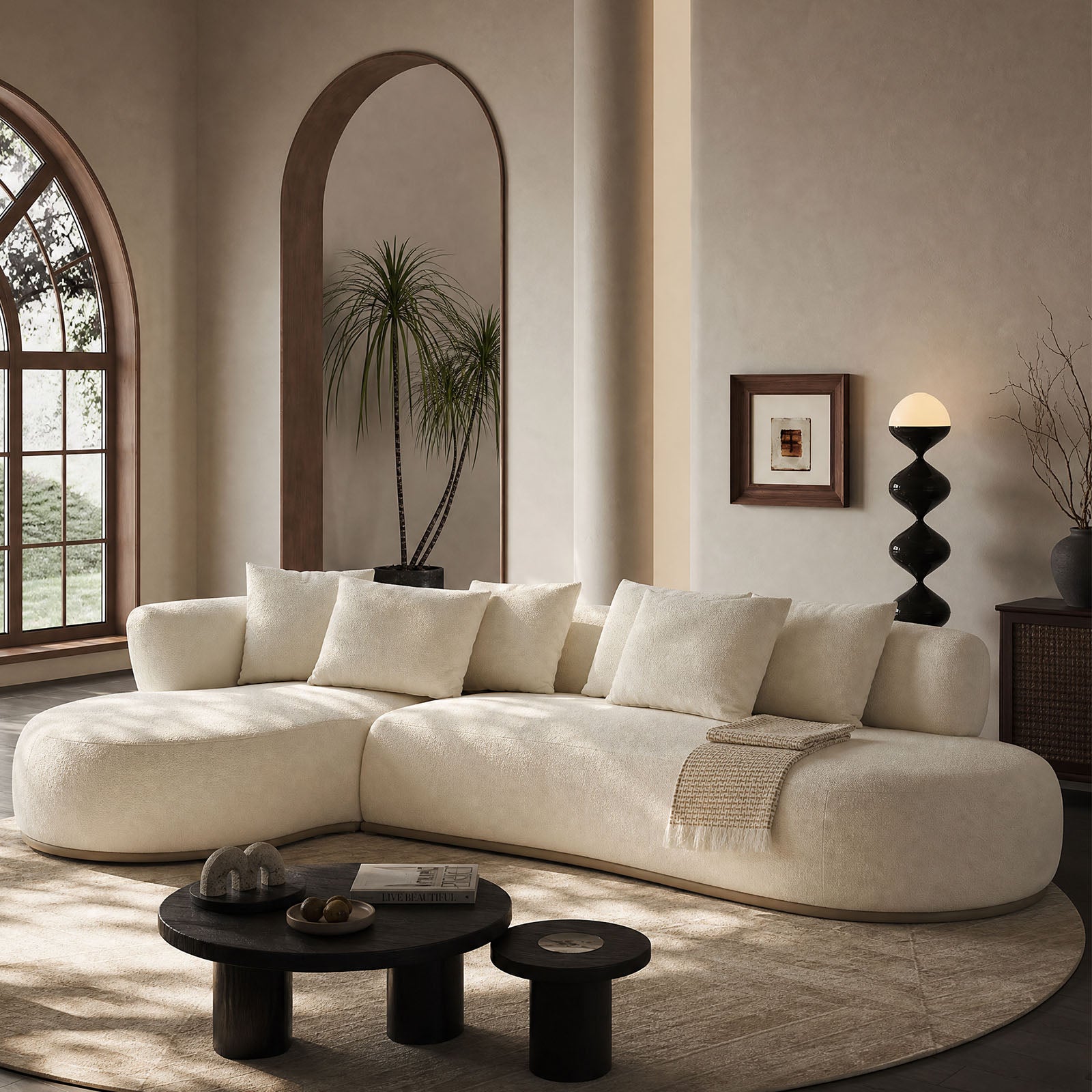 134.63" Oversized L-Shape Sectional Sofa | Left-Facing Chaise, Polyester Fabric, Extra Deep Seat, Beige – 5-Seat Modern Couch for Living Room