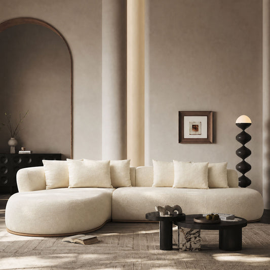 134.63" Oversized L-Shape Sectional Sofa | Left-Facing Chaise, Polyester Fabric, Extra Deep Seat, Beige – 5-Seat Modern Couch for Living Room