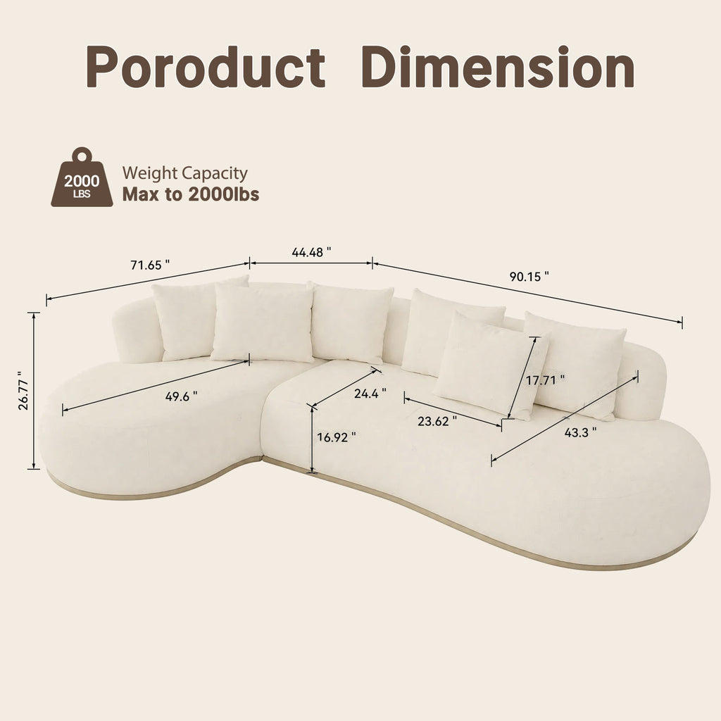 134.63" Oversized L-Shape Sectional Sofa | Left-Facing Chaise, Polyester Fabric, Extra Deep Seat, Beige – 5-Seat Modern Couch for Living Room