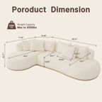 134.63" Oversized L-Shape Sectional Sofa | Left-Facing Chaise, Polyester Fabric, Extra Deep Seat, Beige – 5-Seat Modern Couch for Living Room