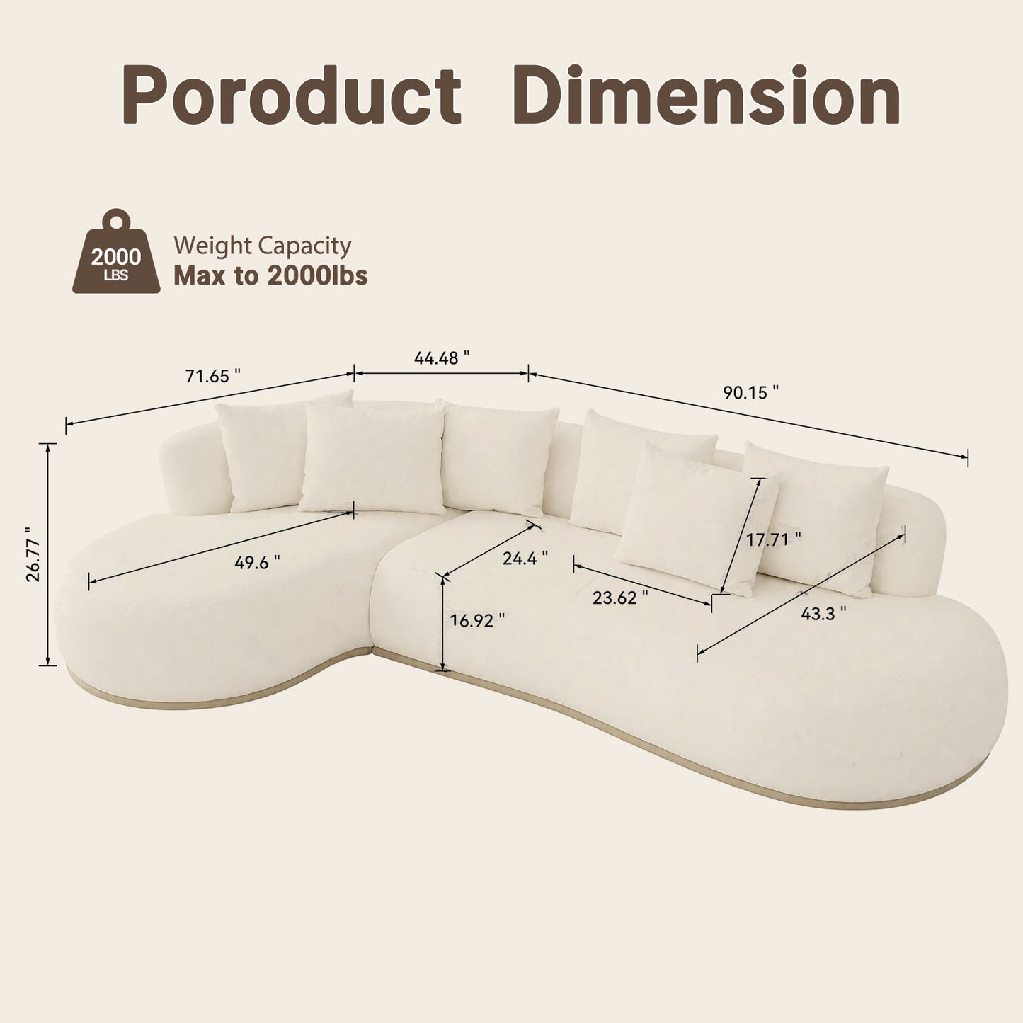 134.63" Oversized L-Shape Sectional Sofa | Left-Facing Chaise, Polyester Fabric, Extra Deep Seat, Beige – 5-Seat Modern Couch for Living Room