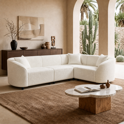 Modular curved L-shaped sectional sofa, white sheepskin cloud sofa with cushions, 2000-pound heavy-duty durable living room sofa, suitable for spacious living rooms or villas, easy to assemble