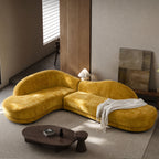 113.78 Inch Mid-Century Modern Sofa | Left-Facing Chaise, Yellow Upholstered Comfy Couch for Living Room, Bedroom, Apartment, Home Office