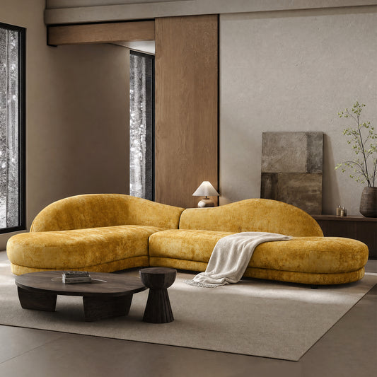 113.78 Inch Mid-Century Modern Sofa | Left-Facing Chaise, Yellow Upholstered Comfy Couch for Living Room, Bedroom, Apartment, Home Office