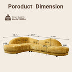 113.78 Inch Mid-Century Modern Sofa | Left-Facing Chaise, Yellow Upholstered Comfy Couch for Living Room, Bedroom, Apartment, Home Office