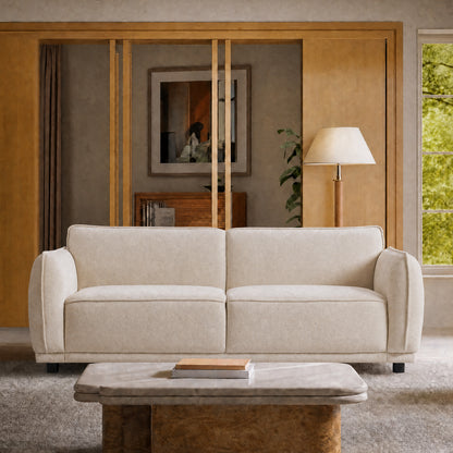 Minimalist rounded-edge combination module sofa, 84-inch white 2-seater, a rustic style sofa with a load-bearing capacity of 2000 pounds, suitable for various scenarios such as studios and villas.