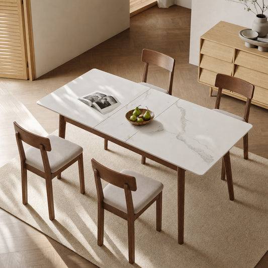 Walnut solid oak and white slate round corner diagonal leg telescopic table 59.6inch