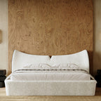 Modern Upholstered Platform Bed with Linen Headboard, Queen Size Wood Floor Bed Frame with High Wingback, No Box Spring Needed, Easy Assemble