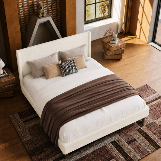 Queen Boucle Cloud Upholstered Bed Base,beige