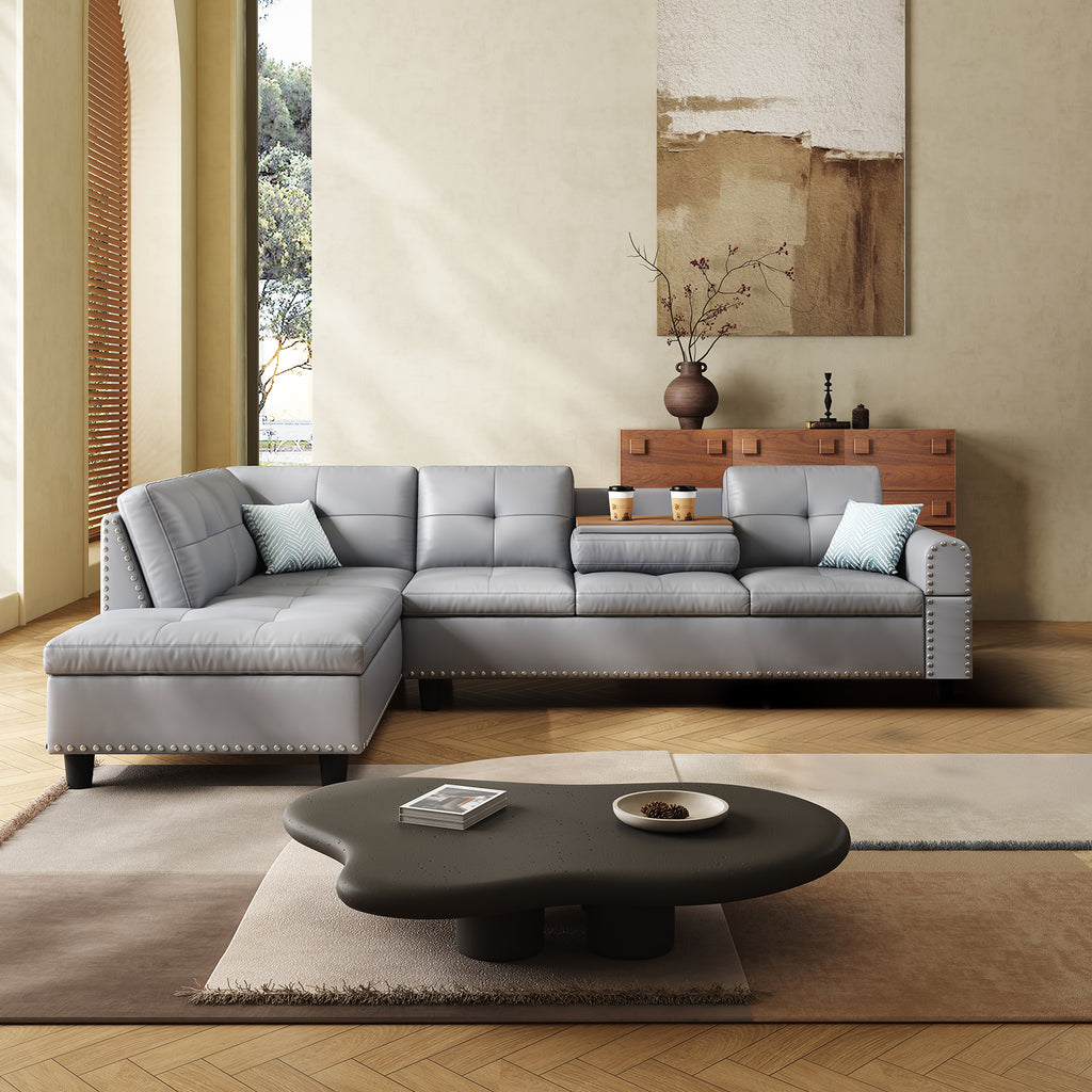 98" Leather Couch L-Shaped Modular – Convertible Sectional Couch with Movable Chaise, Multi-Scene Use for Living Room, Apartment & Office